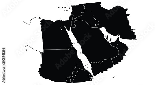 Konstfotografi Black silhouette of the middle east and north africa region on white background