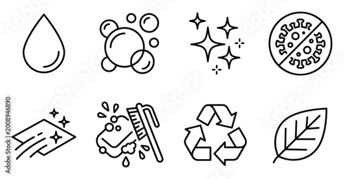 Tableau sur toile Cleaning concepts and symbols for hygiene water bubbles sparkle and eco friendly with anti virus and recycle icons