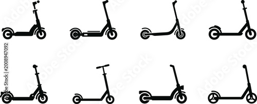 Foto electric scooter silhouette icon set in different shapes on transparent backgrou