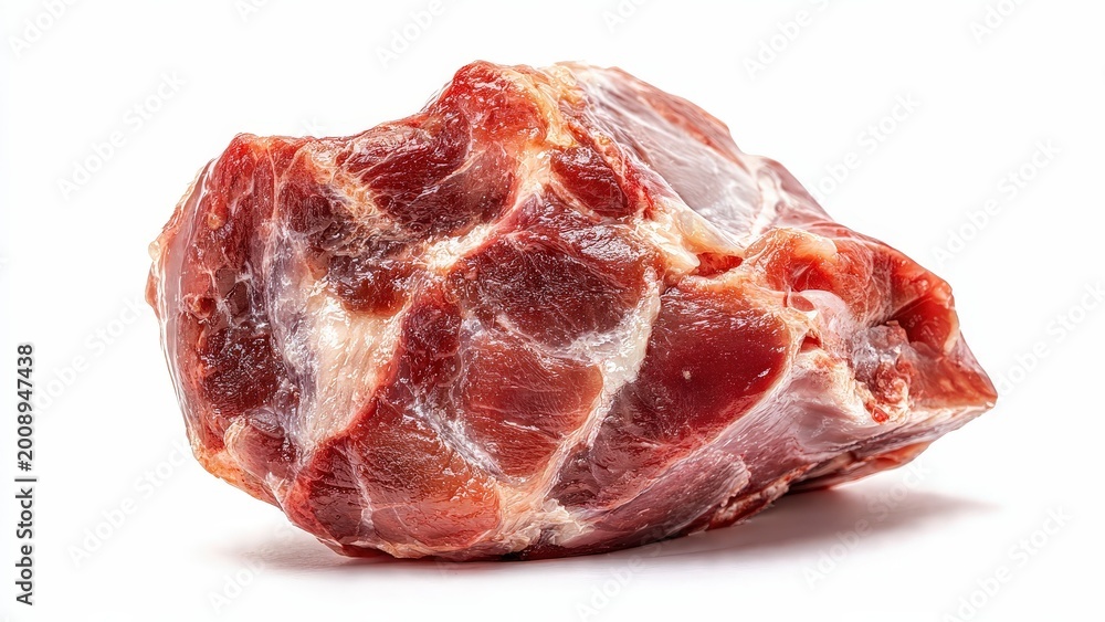 Fototapeta premium Raw Red Meat Piece with Marbling on White Background for Food and Culinary Use
