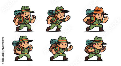 Slika na platnu Cartoon adventurer sprite sheet running animation vector illustration