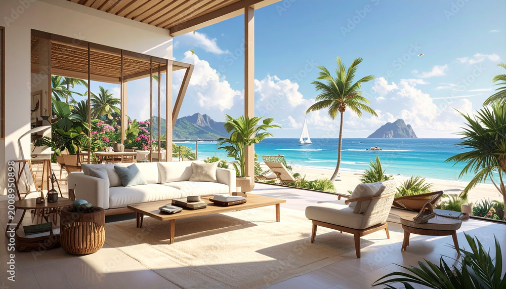 Fototapeta premium Beachfront terrace vacation