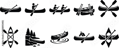 Bild auf Leinwand Canoe icon vector black silhouette boat with paddle isolated on white 10 vector