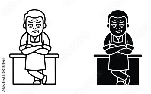 Foto Grumpy Chef Icon, Unhappy Cook Vector, Angry Food Service Worker Illustration, D