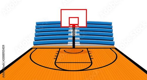 Konstfotografi Basketball court with hoop and bleachers illustration