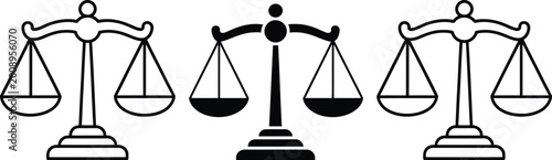 Canvas Print Three classic scales depicting balance and justice in symbolic black and white a
