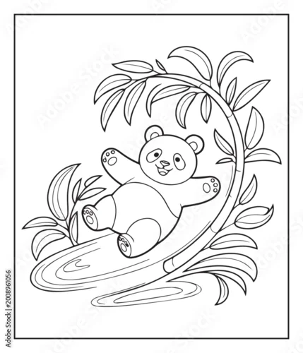 Fototapeta na wymiar Cute and funny animal panda black line art vector coloring page for kids, Ready to print outline illustration for activity book design