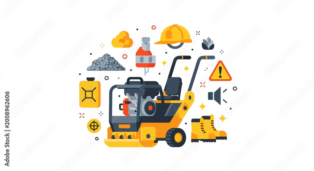 Naklejka premium Construction Equipment and Industrial Safety Gear Icons Set - Flat Vector Illustration