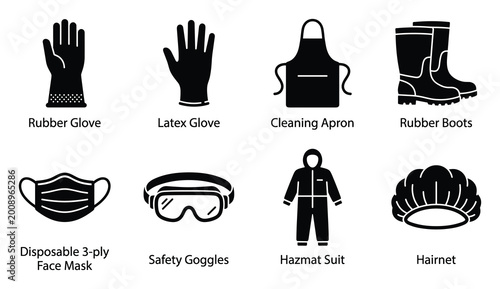 Personal protective equipment and hygiene items set for safety and cleanliness collection icon collection.