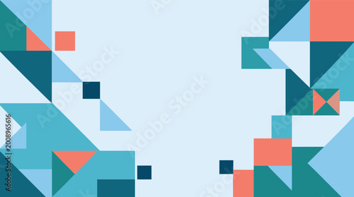 Quadro em tela A modern minimalist background featuring overlapping triangles in various shades of blue and coral, ideal for corporate branding and web design