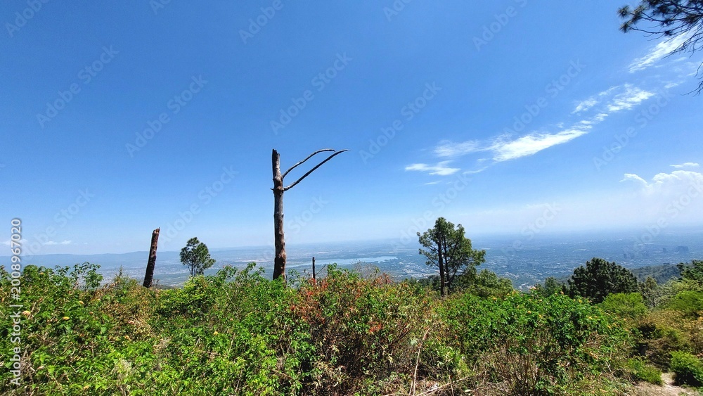 Fototapeta premium Stunning Panoramic Mountain View Overlooking Lush Green Valley And City
