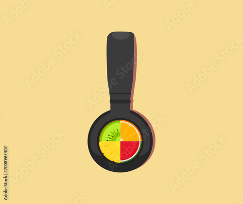 Minimalist Flat Design Headphones with Fruit Slices for Healthy Audio Concept
