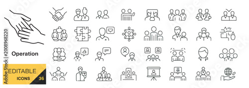 Vászonkép Set of thirty six editable business operation line icons for professional team w