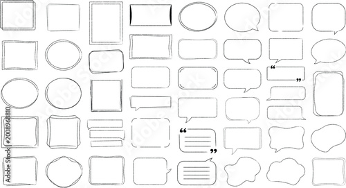 Hand Drawn Frames and Borders Set, Sketch Speech Bubbles, Shapes and Highlight Boxes Vector Collection