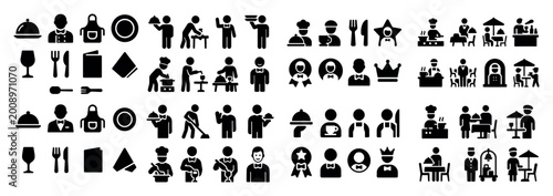Restaurant icons with chef fork wine minimal