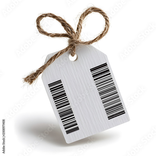 Blank Gift Tag with Twine String Isolated on White Background, Minimal Label Mockup