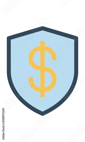 Free Download Minimalist shield icon with a stylized currency symbol, depicted in a clean flat design on a pure white background. Financial security concept - GFXLoad