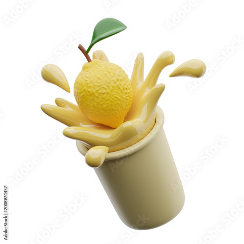 Tableau sur toile Lemon Juice Splash in Cup 3d illustration