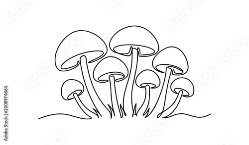 Mushroom One Line Drawing Black and White Hand Drawn Minimal Botanical Vector Illustration