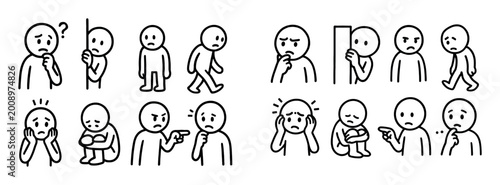 Emotion icons with person face outline simple