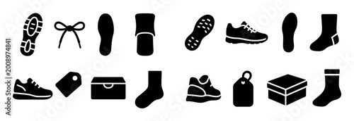 Footwear icons with sneaker sock box solid