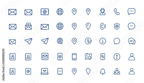 Fotografie Business contact icons in thin linear style