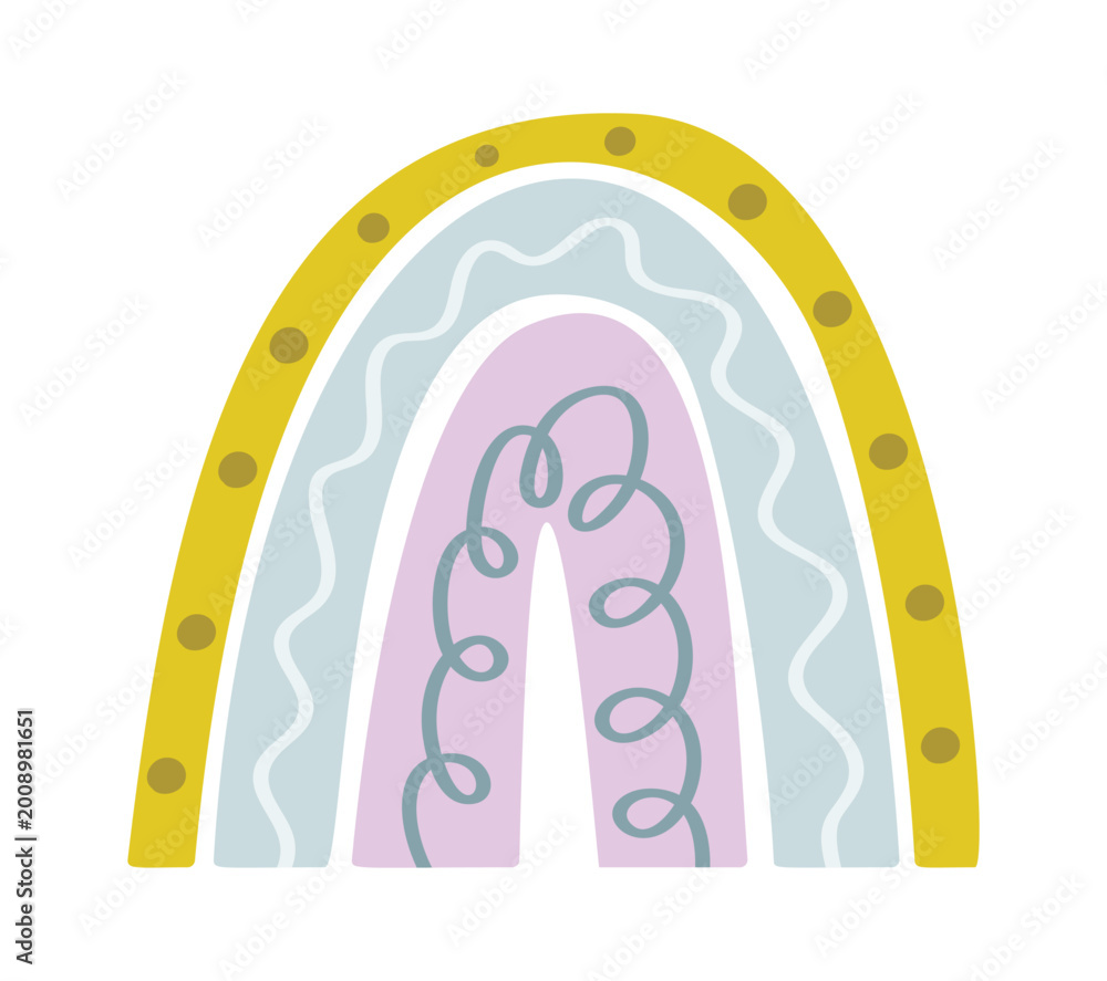 Naklejka premium Rainbow Arch With Doodle Patterns Cartoon