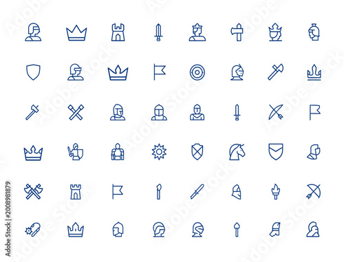 Bild auf Leinwand Minimalistic medieval warrior and antique icons with editable strokes, geometric art and war symbols for design, illustration, history, vintage, heritage, craftsmanship, culture, emblem and more