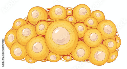 Pixel art illustration of adipose tissue fat cells cluster