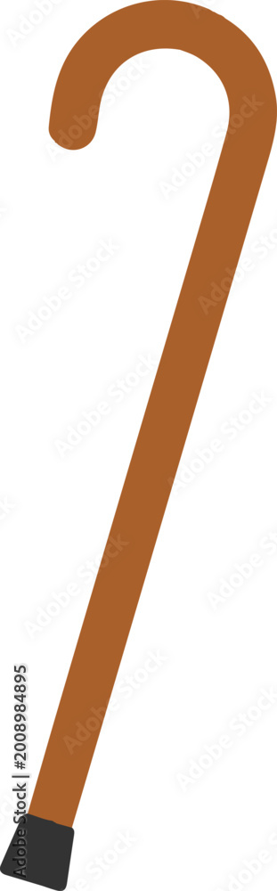 Obraz premium Simple wooden walking cane with rubber tip flat design white background mobility disability