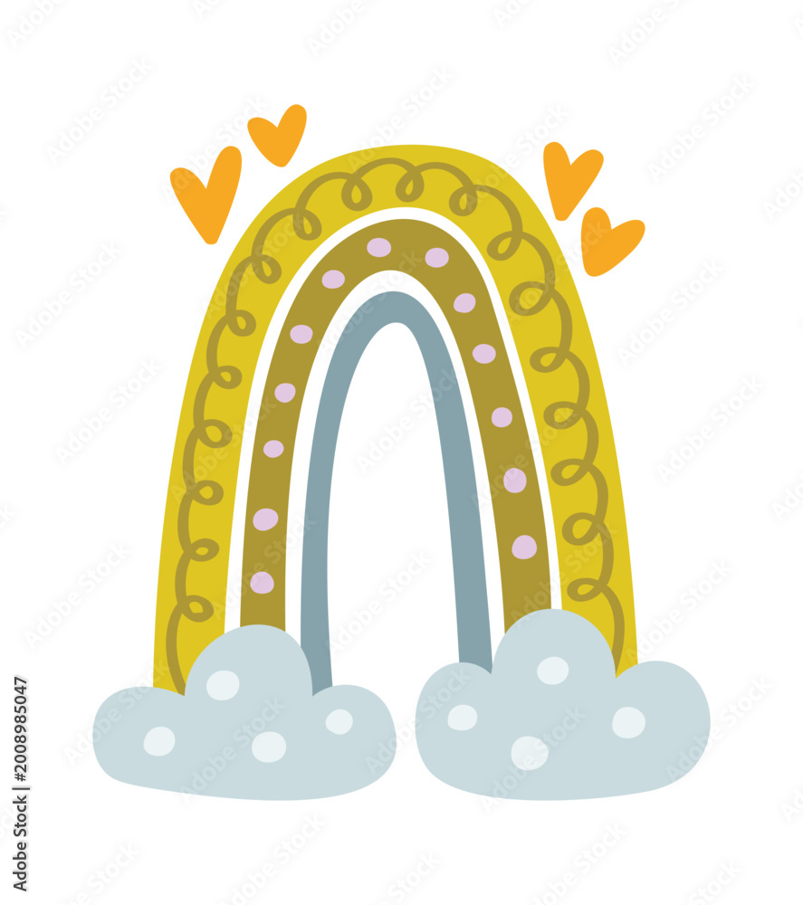 Obraz premium Rainbow With Hearts Over Clouds Cartoon