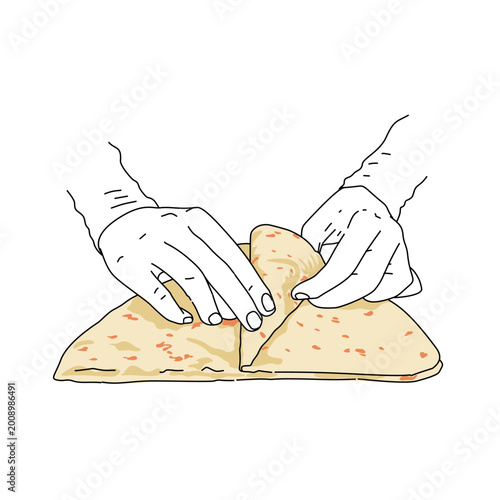 a hand rolling a piece of bread tortilla skin.flat Bread dough for nacho