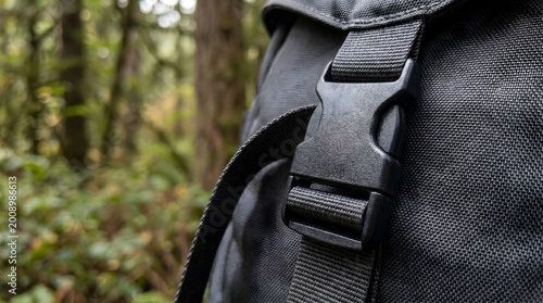 Tableau sur toile close-up of durable hiking backpack strap in autumn forest setting