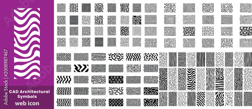 Schilderij op canvas CAD Architectural Symbols and Hatch Pattern Collection Seamless Material Texture