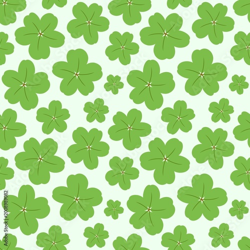 Seamless Clover Leaf Pattern with Green Floral Shapes