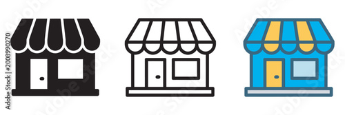 Foto Shop storefront icon set, store retail boutique market awning sales small busine