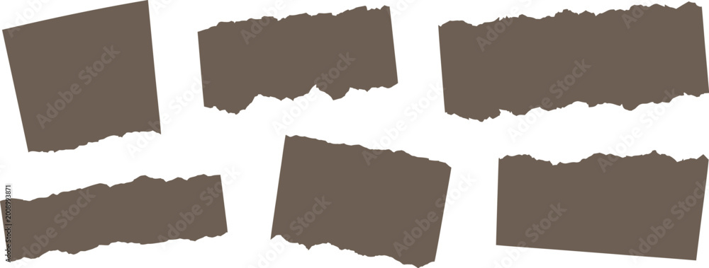 Fototapeta premium Set of torn paper pieces brown texture elements rough edges collection collage style vector illustration isolated on light background