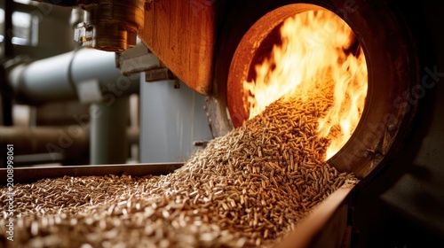 Biomass pellets being poured into boiler