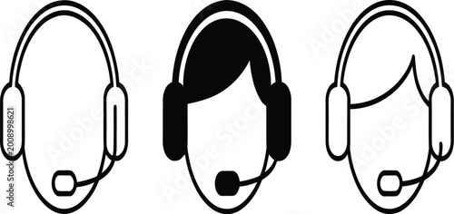 Canvastavla Customer service headset icon various styles illustration set includes technical support agent illustrations, ideal for customer care and assistance themed designs