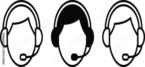 Foto Customer service headset icon various styles illustration set features technical support agent symbols, designed for communication and helpdesk service concepts