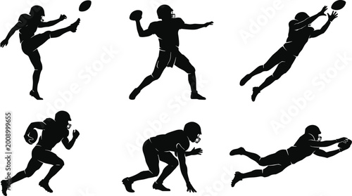 Foto American football player silhouettes collection featuring athletes kicking throw