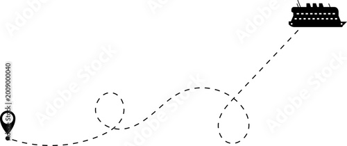 Ship path travel set. Navigation transport sea journey trip design infographic. Cargo ship marine voyage travel dotted path route vector illustration map. Marine vessels routes dotted lines sea ship
