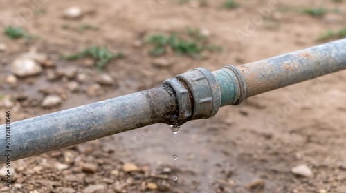 Close-up of a leaking plastic pipe joint with crystal clear water beads forming on the surface.