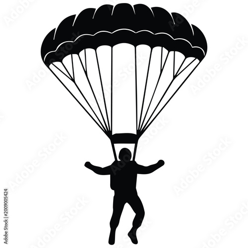 Foto Skydiver parachute vector silhouette illustration depicts paratrooper jumpin line art