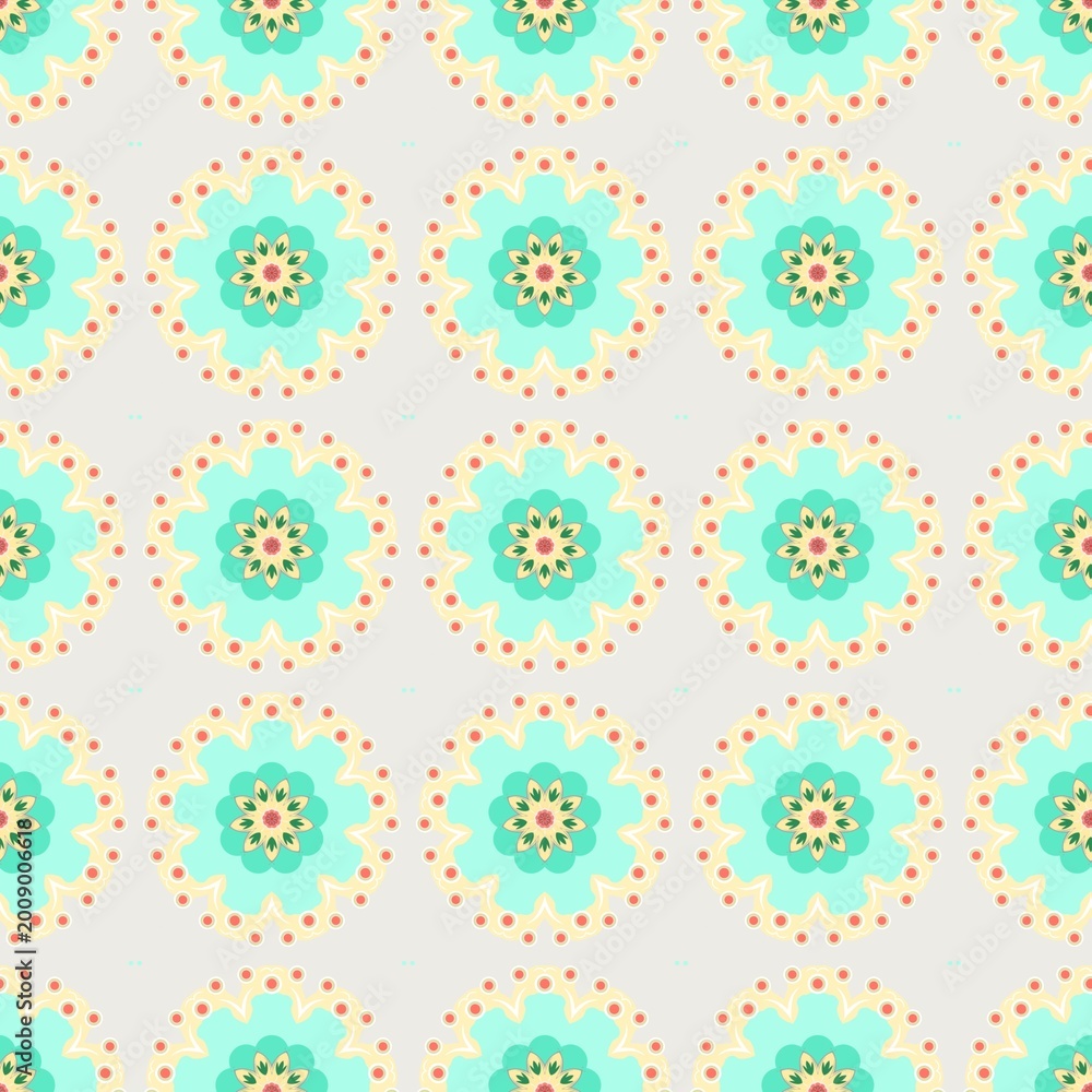 Naklejka premium Turquoise Mandala Fabric Pattern