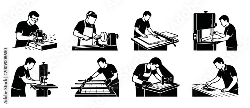 Obraz na płótnie Woodworking Professionals Collection: Carpentry Tools and Craftsmanship Icons for Workshop Projects