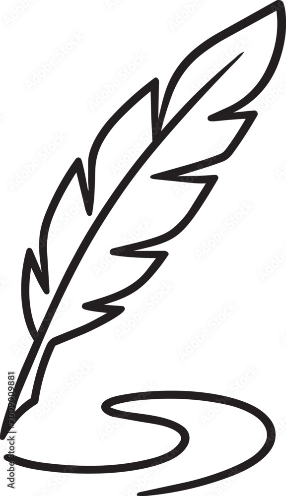 Fototapeta premium Classic feather quill pen with ink swoop line icon for elegant calligraphy literature and storytelling art