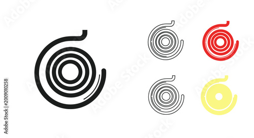 Canvas Print Coiled Spring Icon Set, Black, Red, Yellow, Outline, Vector