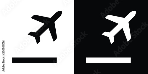 Fényképezés Clean airplane takeoff icon showing a plane ascending from a runway