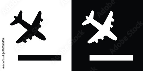 Schilderij op canvas Minimalist airplane landing icon in black and white versions